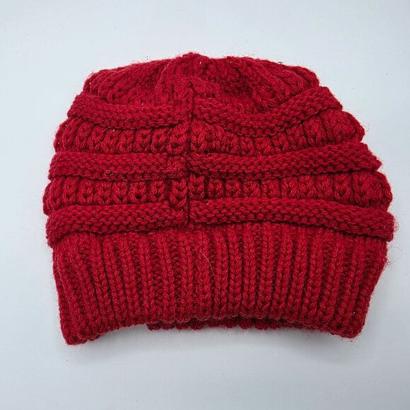 CC Kids Solid Red Knit Beanie Ribbed Soft Warm Winter Outdoors Casual Comfort - Picture 2 of 7